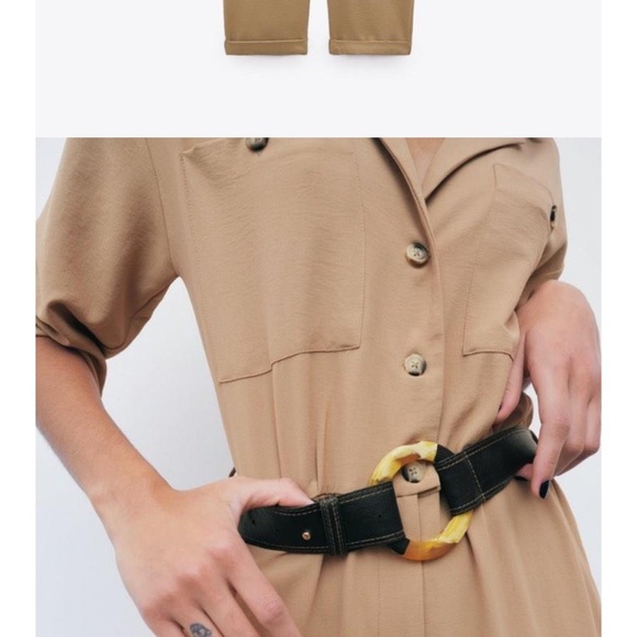 Zara Tan Jumpsuit with Belt - Picture 4 of 9